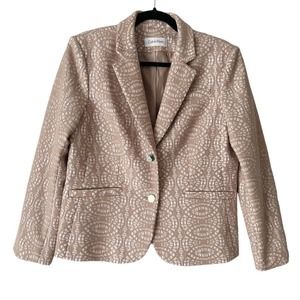 Calvin Klein Beige Lace Overlay Single Breasted V Neck Blazer Jacket Size Medium